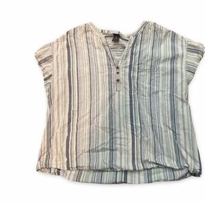 Free Country Blue & White Striped Short Sleeve Blouse - L